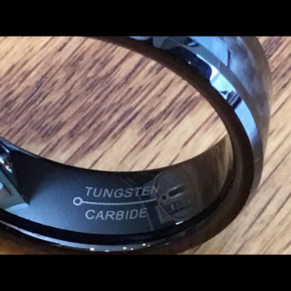 Silver & Yellow Gold Strip Hammered Brushed Tungsten Mens  Tungsten carbide men’s ring.